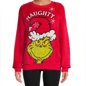 The Grinch “Naughty” Christmas Fleece Pullover Sweatshirt | Red | Small